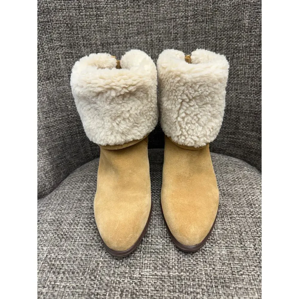 Tommy Hilfiger Katelynn Tan Suede Faux Fur Cuff Heel Booties Ankle Boots 8.5M